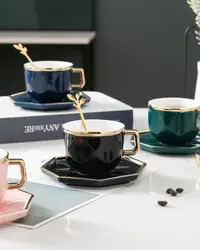 Cană de cafea Morello - Diamant negru, cu farfurioară și linguriță, 180 ml
