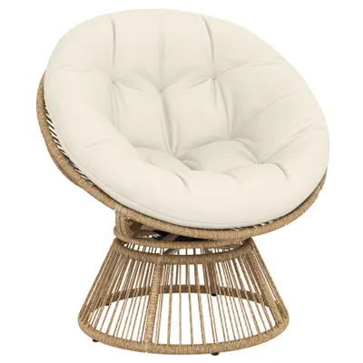 Outsunny Fotoliu Papasan Rotativ 360° Moon Chair cu Pernă pentru Interior/Exterior, Crem Alb | Aosom Romania