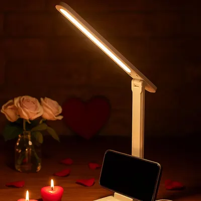 Lampă de birou LED Jumi, cu suport pentru telefon, alb, 3 niveluri de luminozitate