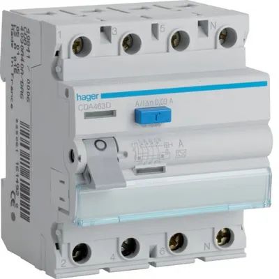 Intrerupator diferential RCCB 4P 63A/30mA 6kA tip A Hager CDA463D