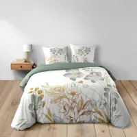 Lenjerie de pat albă-verde din bumbac pentru pat dublu, extinsă 240x220 cm Lolita – douceur d'intérieur