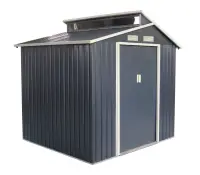 Casuta / magazie de gradina premium metalica, MESTERINO Oscar B Gri/Bej, dimensiuni 220x193x214 cm, cu baza metalica