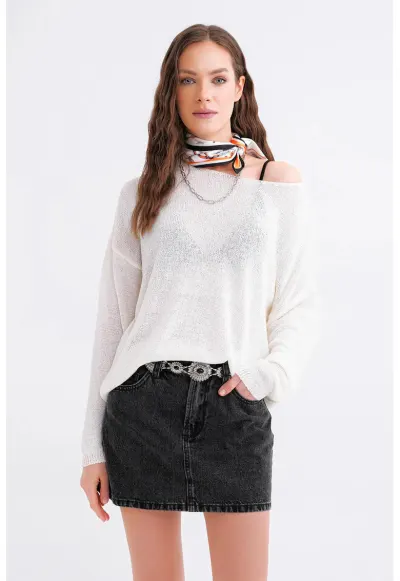Pulover dama - oversize - alb - tricot - One Size