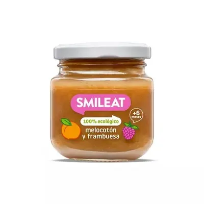 Piure Bio din piersici si zmeura +6 luni, 130 g – Smileat
