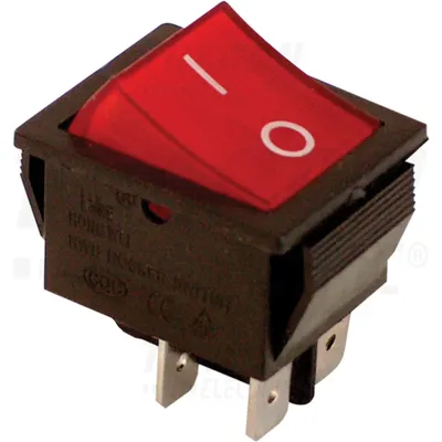 Intrerupator aparate,P-O, 2 poli,rosu-iluminat,(marcaj 0-I) TES-42 16(6)A, 250V AC