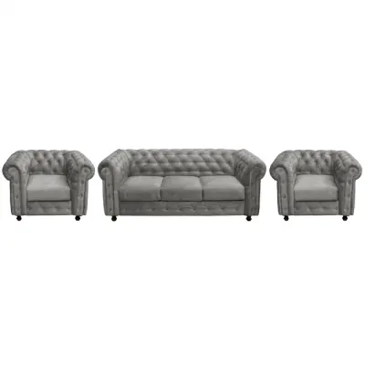 Set CHESTERFIELD 3-1-1, canapea extensibila 3 locuri si 2 fotolii fixe, gri deschis
