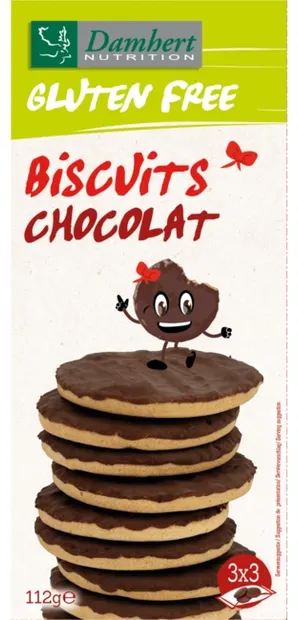 Biscuiți cu ciocolată neagră, fără gluten, 112 g, Damhert