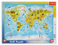 Puzzle pentru copii Trefl din 25 de piese - Harta lumii cu animale