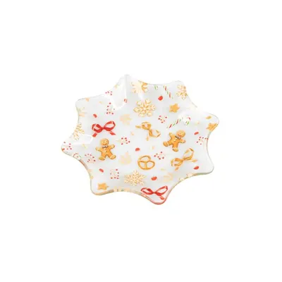 Farfurie albă pentru servire din sticlă ø 15 cm cu model de Crăciun Gingerbread – Dakls