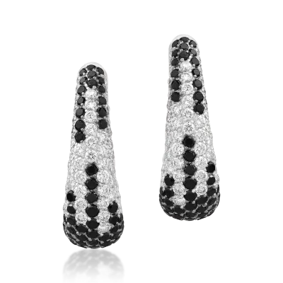 Cercei din aur alb cu diamante negre si diamante transparente de 1.27ct