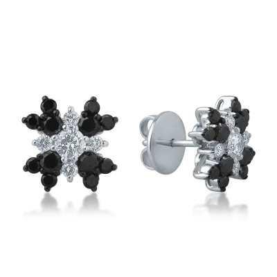 Cercei din aur alb cu diamante transparente de 0.55ct si diamante negre de 1.12ct