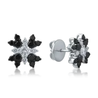 Cercei din aur alb cu diamante transparente de 0.55ct si diamante negre de 1.12ct