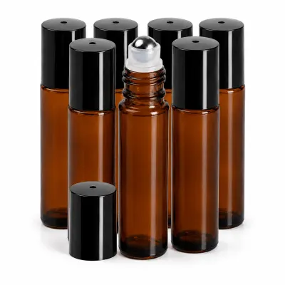 Sticluță ambră reutilizabilă cu roll on metalic și capac negru 10ml - Default Title