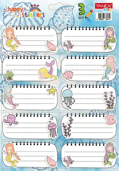 Etichete scolare autoadezive, 30buc/set, Tanex, Mermaids
