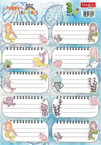 Etichete scolare autoadezive, 30buc/set, Tanex, Mermaids