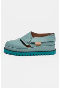 Pantofi wedge de piele - Albastru petrol