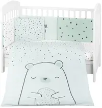 Set de dormit pentru bebelusi din 6 piese KikkaBoo - Bear with me, Mint, 70 x 140 cm