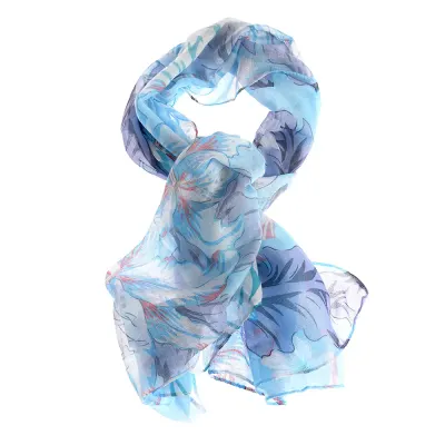 Esarfa bleu din vascoza cu flori si flamingo