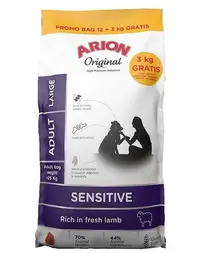 ARION Original Sensitive Adult Large Lamb Rice pentru câini 15 kg (12 + 3 kg) hrană cu miel și orez