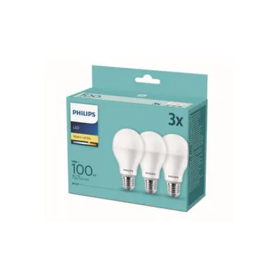 Set 3 becuri mate LED Philips lumina calda A67 13W echivalent 100W 2700K 1521lm E27 15.000h