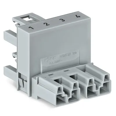 h-distribution connector; 4-pole; Cod. B; 1 input; 2 outputs; outputs on one side; 2 locking levers; pink