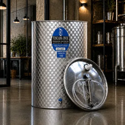 Cisterna inox vin 150L cu capac cu etansare gonflabila – AISI 304, fund plan - Toscana Inox