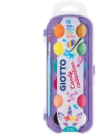 Vopsele de acuarelă Giotto - Candy Collection, 12 culori, cu pensulă