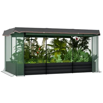 Outsunny Pat înalt cu plasă de protecție pentru păsări și protecție solară, carcasă metalică, 230x110x110 cm, Gri/Verde/Negru | Aosom Romania