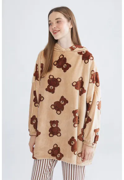 Hanorac de pijama cu model - Maro inchis/Maro deschis