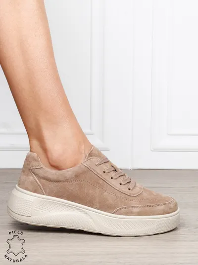 Pantofi sport din piele naturală intoarsa cu design modern CRL1810 KHAKI