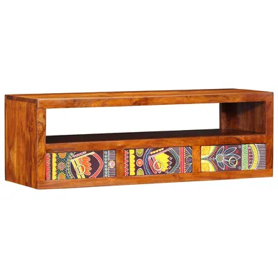 Gossi dulap tv de perete multicolor 90x30x30 din lemn masiv de salcam
