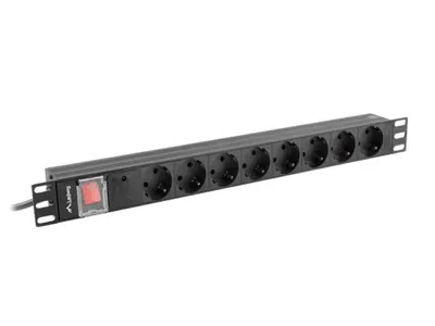 Unitate distributie alimentare PDU 19", 1U, 16A, 8 prize , negru