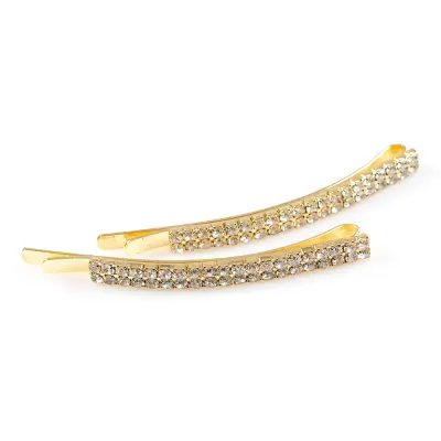 Set 2 agrafe par elegante cu strasuri stralucitoare si finisaj auriu