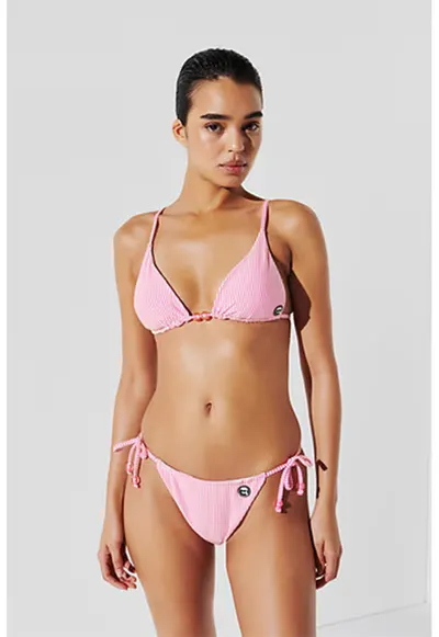 Sutien de baie cu cupe triunghiulare si model - Alb/Roz