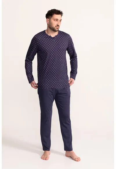Pijama cu maneci lungi Oliver - Rosu/Bleumarin