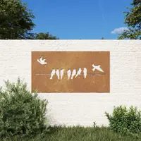 Gossi decoratiune perete gradina 105x55 cm design pasari otel corten
