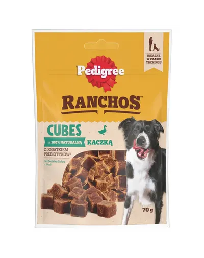 PEDIGREE Ranchos Cubes 70 g recompense caini, cu rata