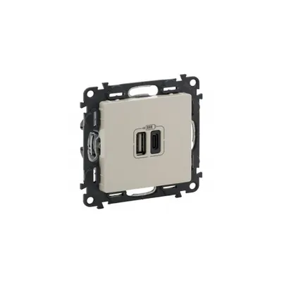 Double USB Type C + Type A charging prizas Valena In'matic - ivory Valena Life