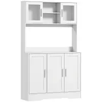 HOMCOM Dulap Bucătărie de 180cm, Dulap Înalt cu 4 Compartimente, Uși din Sticlă Securizată, 2 Rafturi Deschise, Rafturi Reglabile, Blat pentru Electrocasnice, pentru Bucătărie sau Living, Alb | Aosom Romania