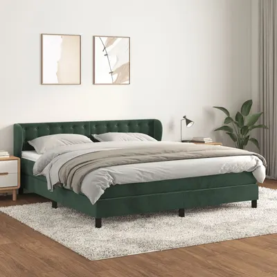Gossi pat box spring cu saltea, verde inchis, 180x200 cm, catifea