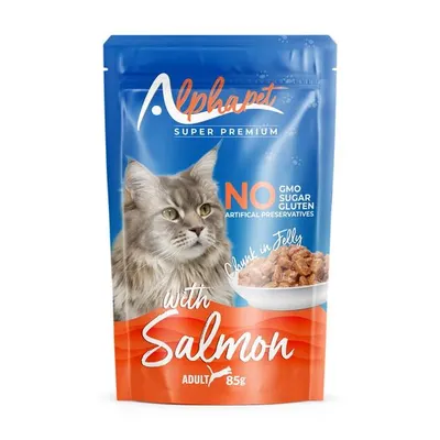 Hrană umedă pentru pisică Alphapet, cu somon, 85 g