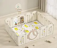 Gardulet loc de joaca interiorexterior Nichiduta Garden 200x160 cm cu poarta de siguranta,joc cu inele,covoras din spuma 1 cm grosime,100bile color,cuburi,cos de baschet si mingie inclusa Moon Coffee