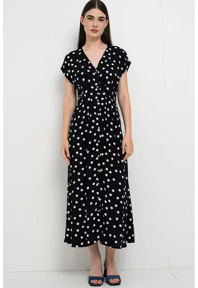 Rochie-camasa cu buline - Negru/Alb optic