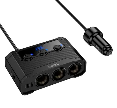 Încărcător Auto Hoco Z64 Anshun, 240W, Display LCD, 3-in-1, 2×USB-C + 2×USB-A, Negru Engros