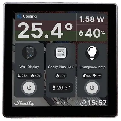 Intrerupator Smart cu touchscreen Shelly Wall Display, negru, Wi-FI, bluethooth 3800235262597