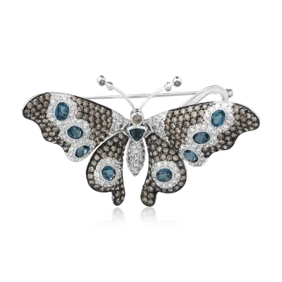 Brosa fluture din aur alb cu pietre pretioase si semipretioase de 10.69ct