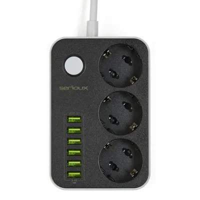 Prelungitor cu protectie Serioux SRXP-PS36B, 3 prize schuko Tensiune intrare: 100-240V, 50-60Hz Tensiune ieşire (total): 2500W –