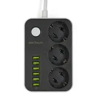 Prelungitor cu protectie Serioux SRXP-PS36B, 3 prize schuko Tensiune intrare: 100-240V, 50-60Hz Tensiune ieşire (total): 2500W –