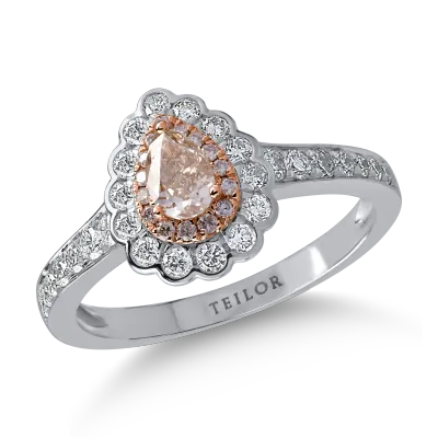 Inel din aur alb-roz cu diamante transparente de 0.5ct si diamante roz pear si rotunde de 0.42ct