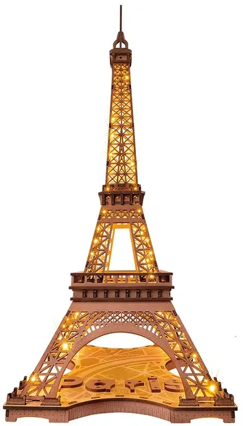 Puzzle 3D din lemn Robo Time din 164 de piese - Noaptea Turnului Eiffel